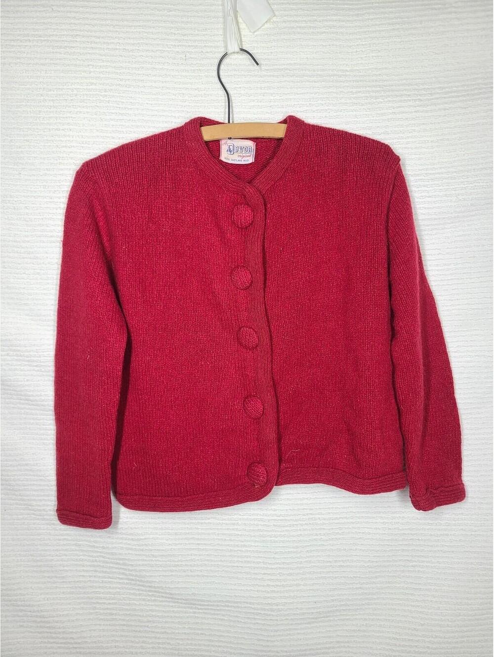 1960s Wool Cardigan Sweater Mod Cropped Pink Large Covered Buttons Women's Small